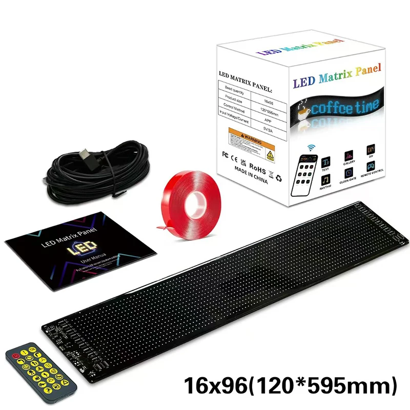 LED Sign for Car,Scrolling LED Sign Pixel Screen,Flexible LED RGB Matrix Panel,DIY Design Animations/Text/Graffiti(12x59.5cm)