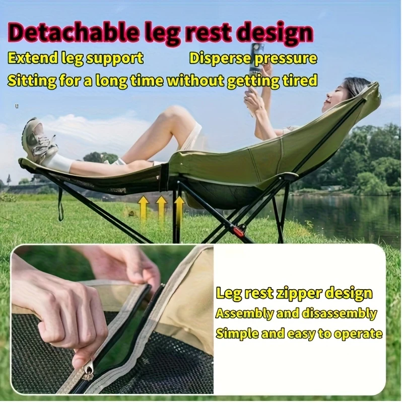 Sedia da campeggio regolabile a 4 posizioni con poggiapiedi Sedia pieghevole portatile per picnic e relax in spiaggia da pesca all'aperto