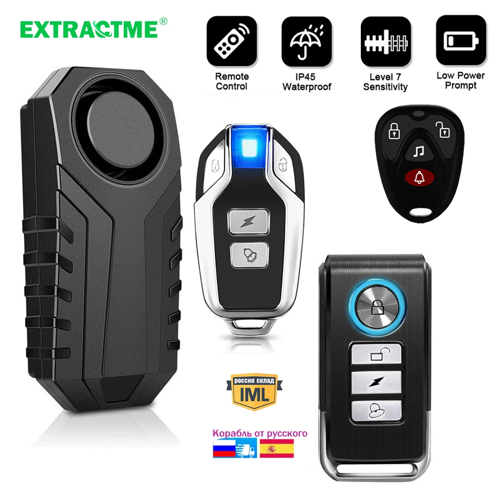Extractme-alarma de vibración inalámbrica para motocicleta, sistema de alarma antirrobo para bicicleta, resistente al agua IP55, Control remoto