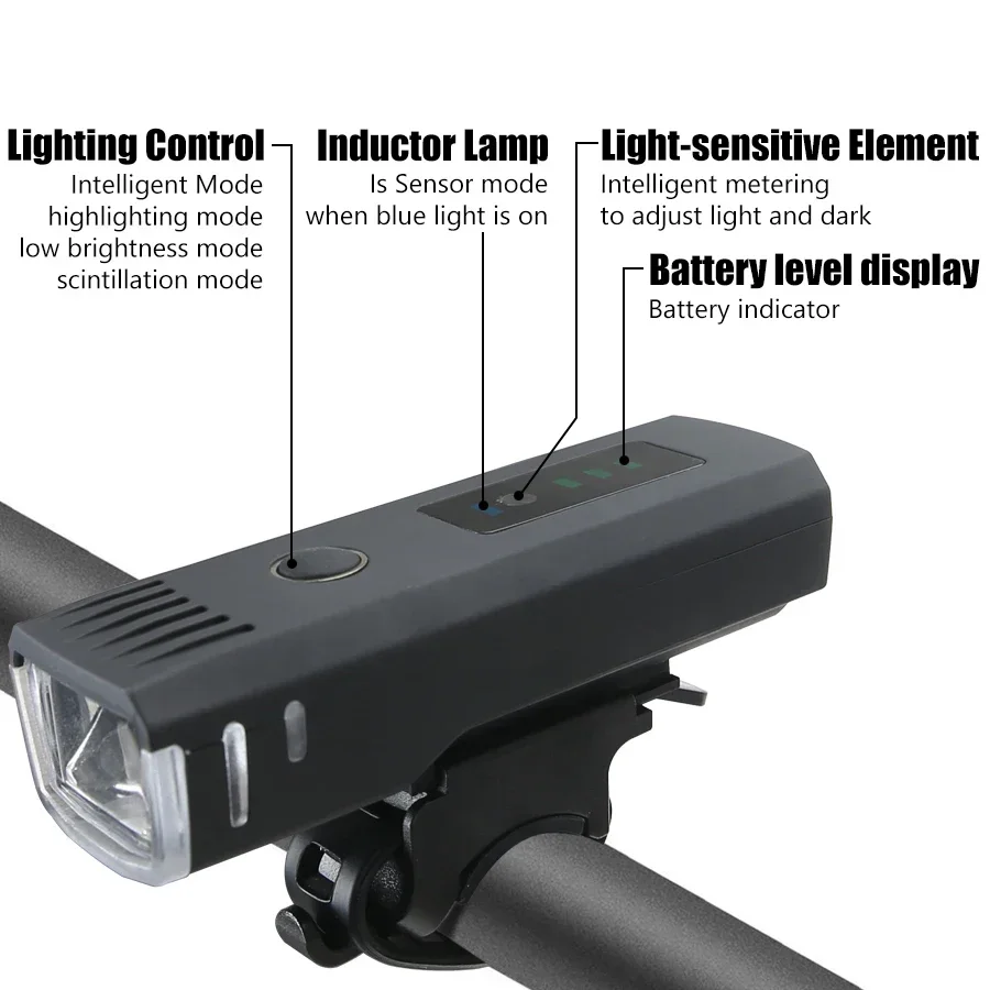 Potente luz delantera de bicicleta de autodefensa, LED recargable por USB, antideslumbrante, 4 modos, lámpara de ciclismo, linterna de 1000 lúmenes para bicicleta MTB