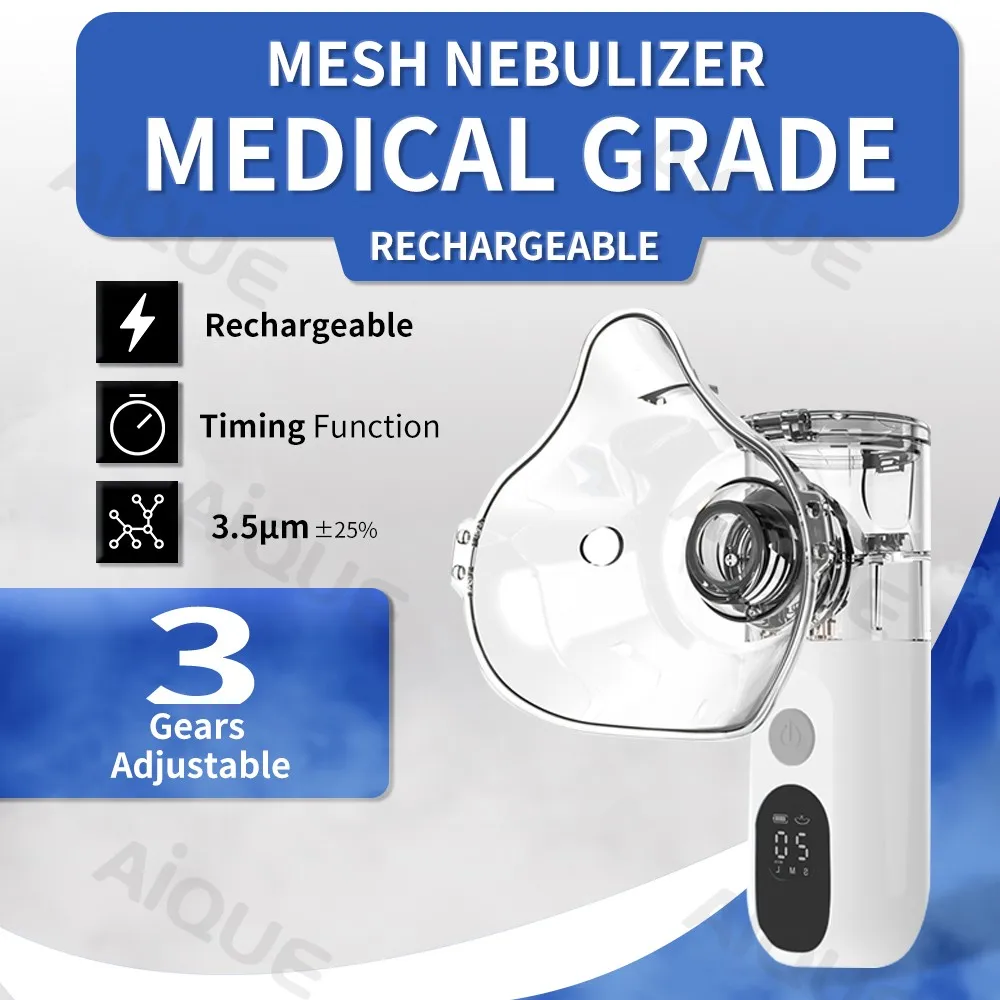 JUSTLANG Wiederaufladbarer Vernebler, verstellbares LED-Display, medizinischer, leiser Ultraschall-Inhalator, mobiles Dampfgerät für Erwachsene und Kinder, medizinisch