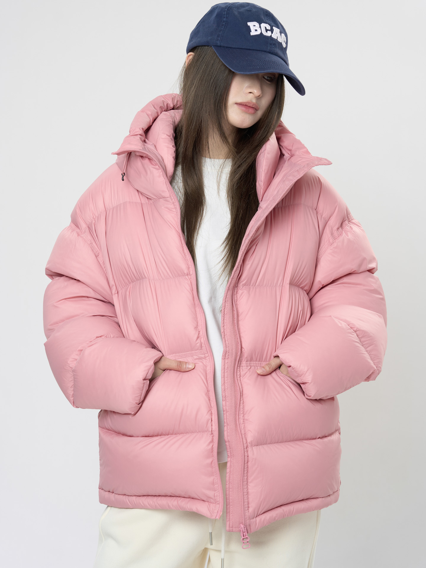 Doudoune décontractée à capuche pour femme, monochrome, ample, hiver