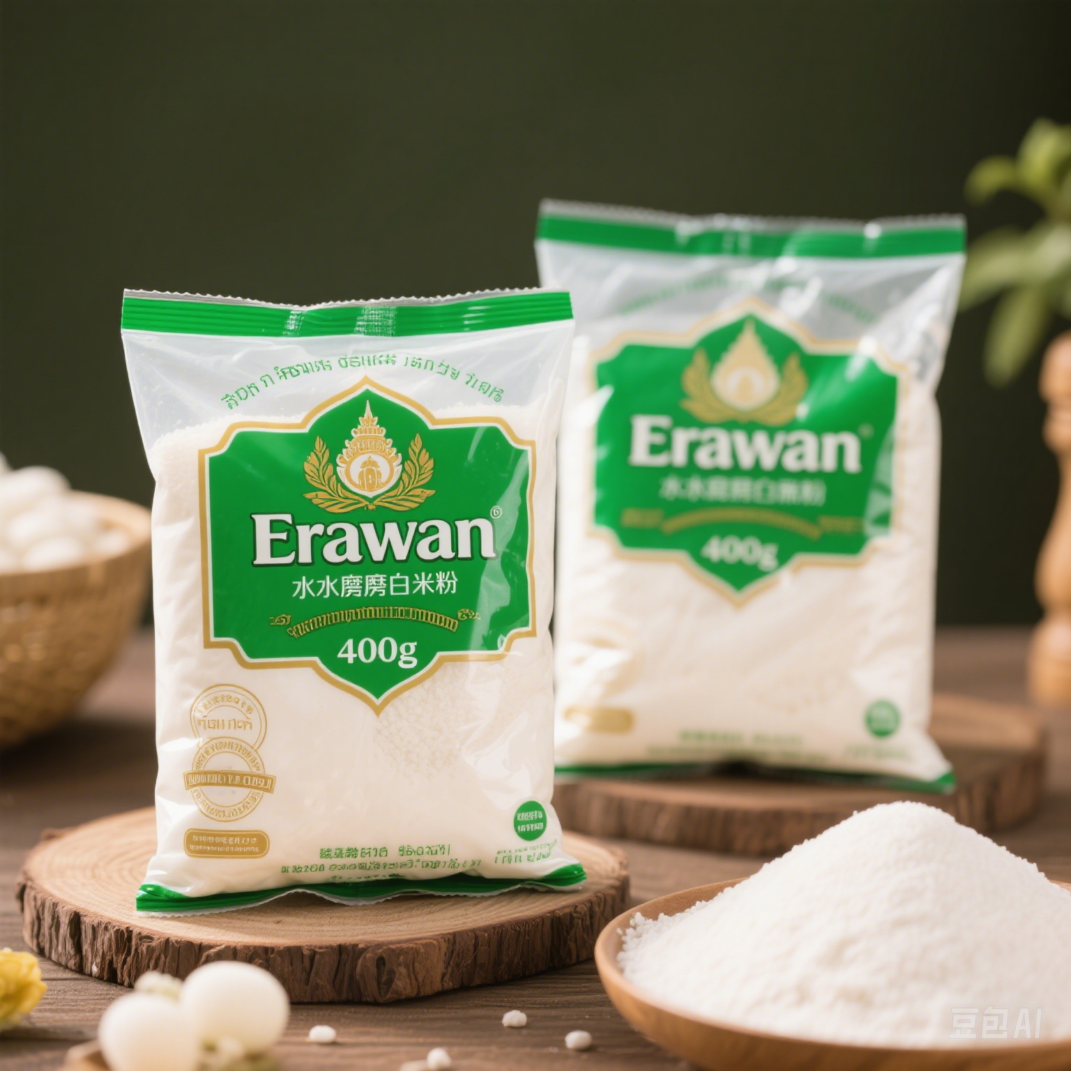 Erawan, Water - Milled White Glutinous Rice Flour, Pack of 2, 400g/bag