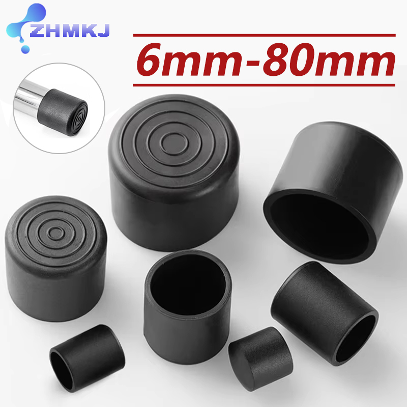 Tappo per tubo con manicotto per tubo in gomma morbida rotonda in PVC Tappetino per sedia da tavolo nero Cuscinetti protettivi per pavimento antiscivolo 6mm-80mm