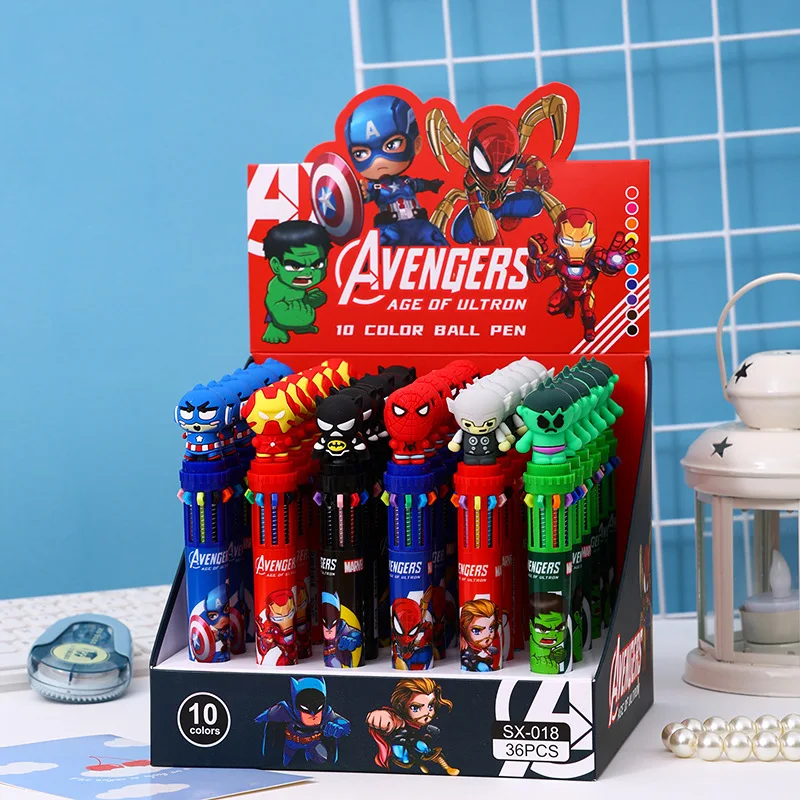 6-36 stücke Cartoon Superhero Avengers 10 Farben Kugelschreiber Drücken Stift Farbige Markierungen Multifunktionale Schreibwaren Großhandel