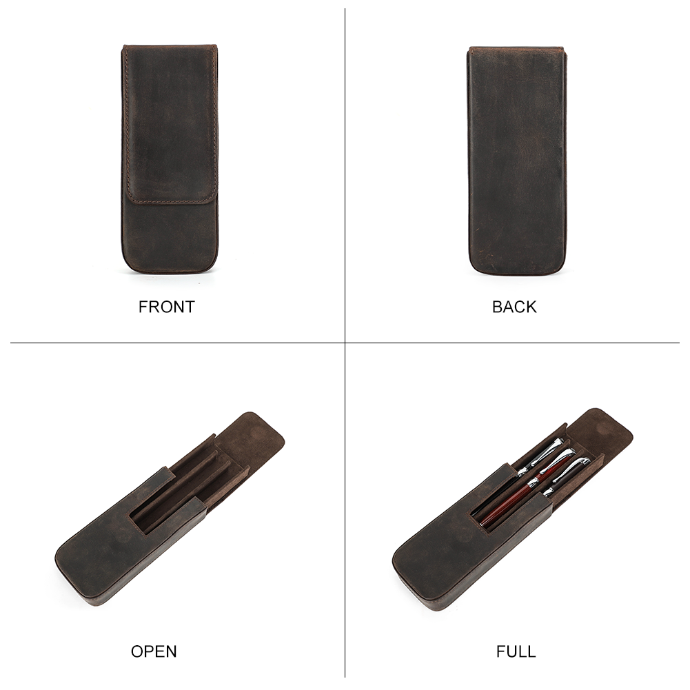 ของแท้หนัง 3 ช่องปากกาที่ถอดออกได้ถาดปากกาผู้ถือดินสออุปกรณ์สํานักงานโรงเรียนกระเป๋าของขวัญสร้างสรรค์