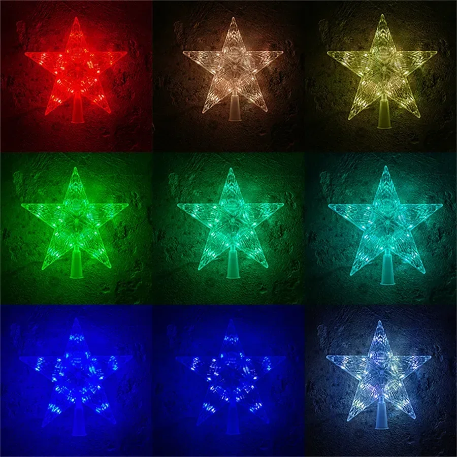 LED étoile de noël arbre de noël Topper étoile lumière décor 16 couleurs changeantes télécommande multicolore USB alimenté cadeau de noël