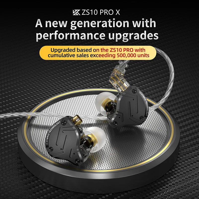 ハイブリッドメタルヘッドホンKZ-ZS10プロx Hi-Fi,スポーツヘッドセット,ノイズ抑制