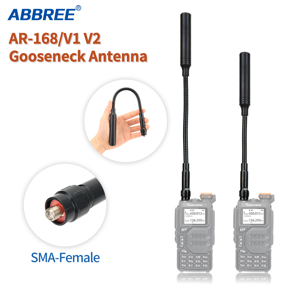 ABBREE グースネック戦術アンテナ高利得 VHF UHF デュアルバンド SMA メス Baofeng トランシーバー UV-5R Quansheng K5(8) K6 用