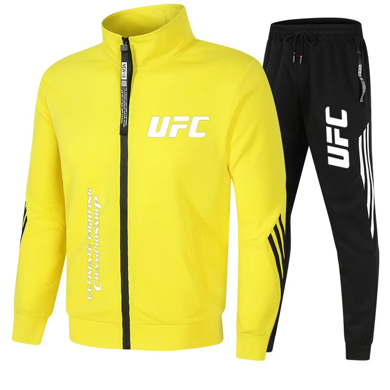 Conjunto de sudadera con capucha y pantalones deportivos con cordón para hombre, traje de ocio al aire libre para correr, estampado UFC, primavera y otoño