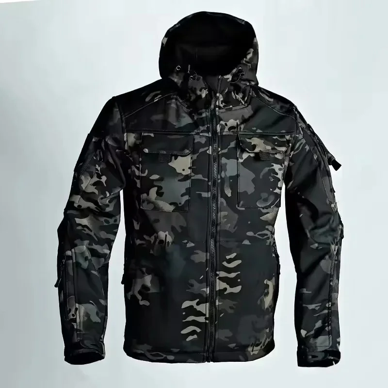 Novo outono inverno jaquetas táticas dos homens militar casca macia impermeável à prova de vento com capuz jaqueta ao ar livre funcional multi-bolsos