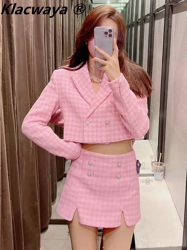 Klacwaya ツイードセット 2 ピースシックなブレザー女性スーツショーツセット女性 2022 スーツとショートパンツ女性のための女性のスーツ