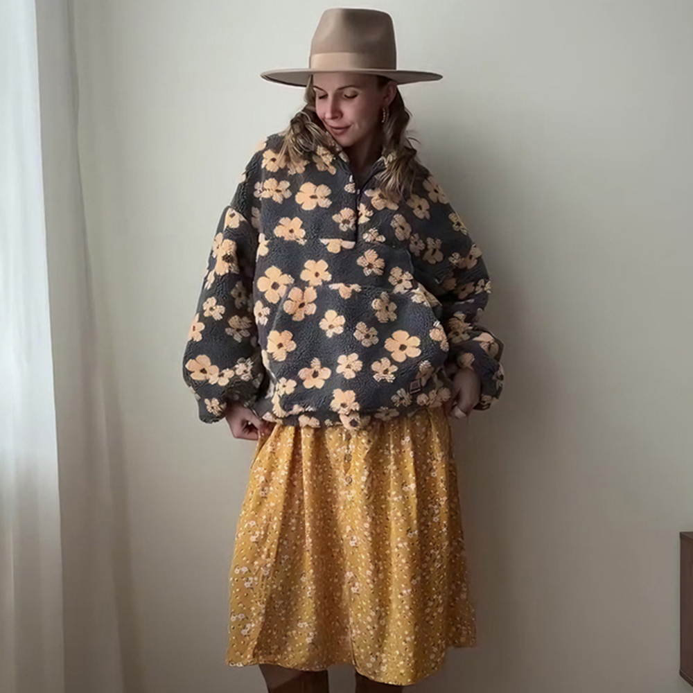 Talenza mode imprimé pull contraste surdimensionné fermeture éclair tricot à manches longues haut décontracté chaud tenue de bureau Vintage femmes sweats