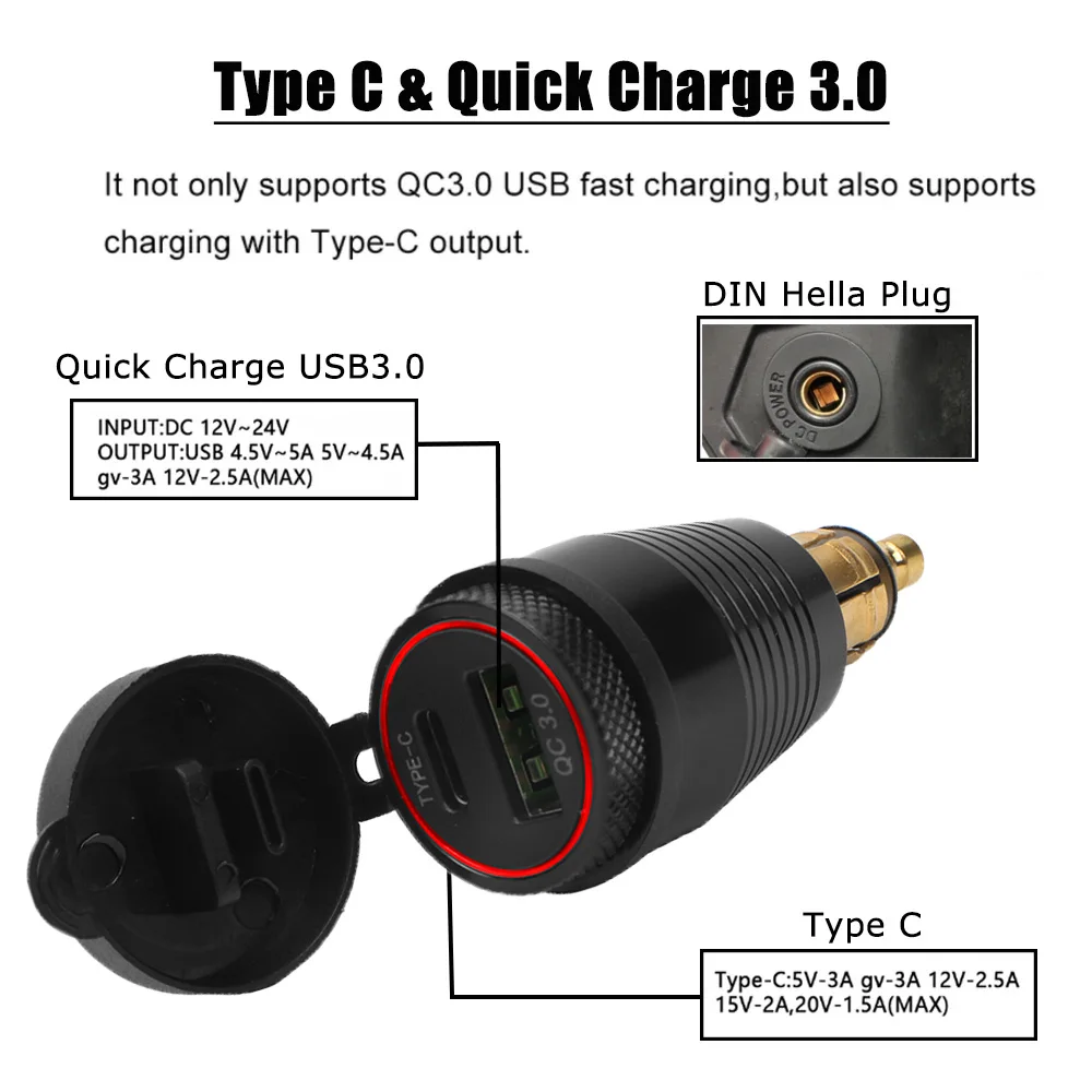 Motorfiets Snellader USB Type-C QC 3.0 Power Adapter Socket Plug Voor BMW R1100RT R1250GS Adventure R1200GS GS1200 ADV LC