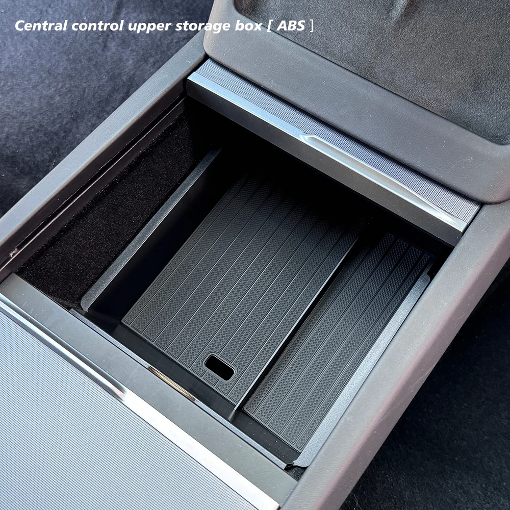 Console & Armrest Storage Box For Tesla New Model Y 2025 Juniper Launch ABS with Silicone Non-slip Mat Upper and Lower Watercup