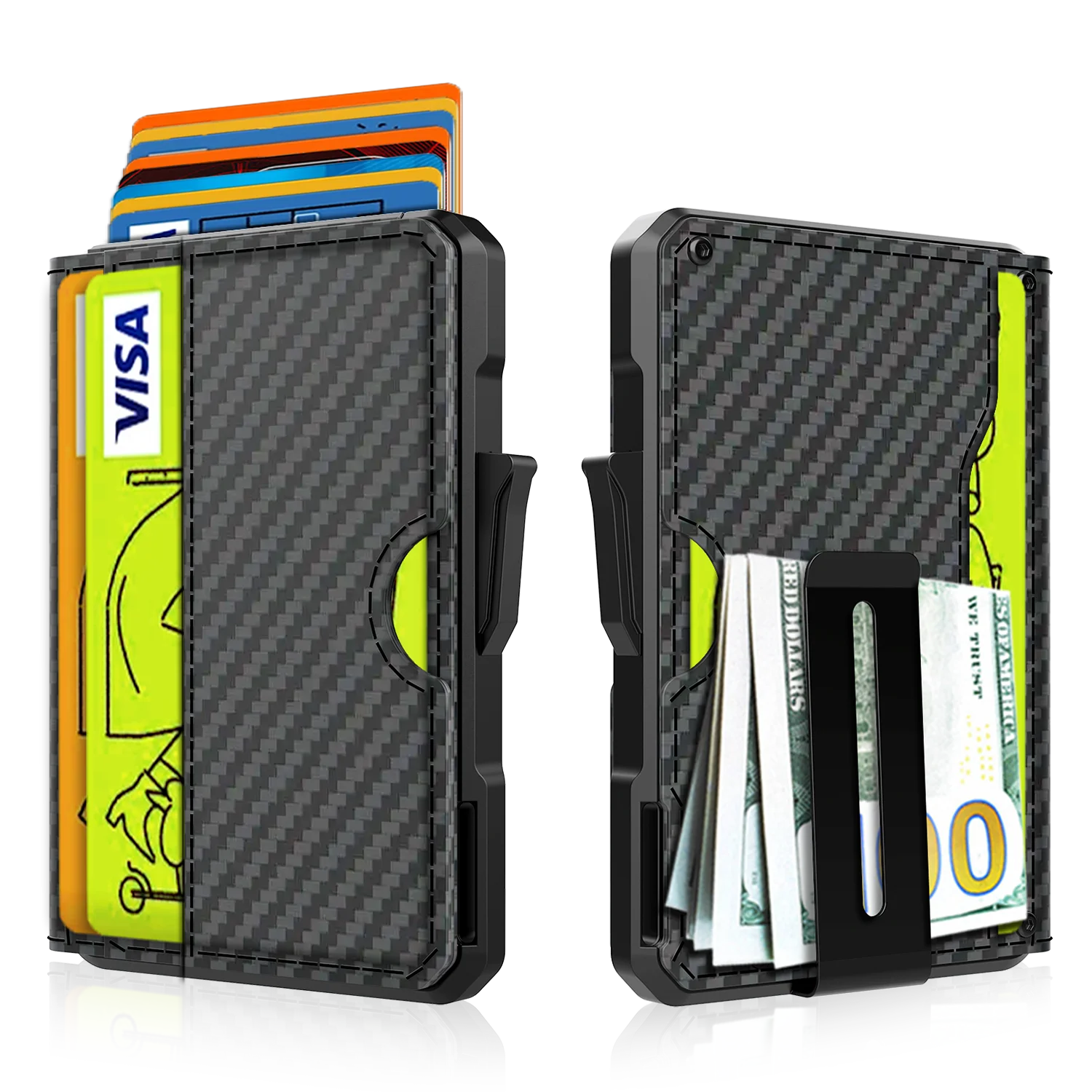 Cartera para hombre - con clip para billetes Ranuras de cuero delgadas Tarjetero Bloqueo RFID Cartera minimalista plegable