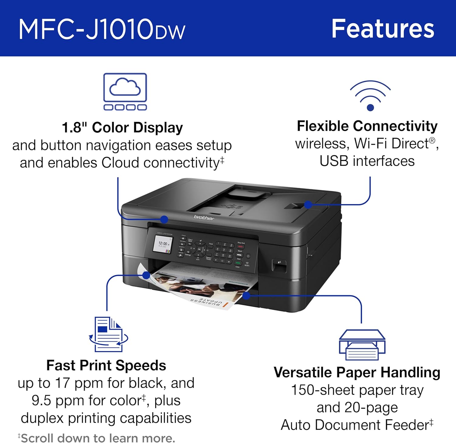 MFC-J1010DW Wireless Color Inkjet All-in-One Printer with Mobile Device and Duplex Printing, Refresh Subscription and Works
