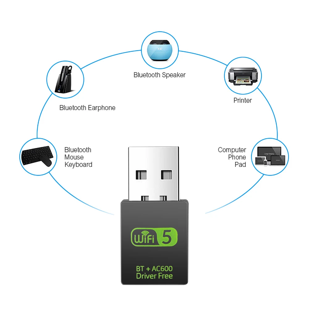 600 Мбит/с USB WiFi Bluetooth-адаптер 2 в 1 Dongle двухдиапазонный 2,4G и 5 ГГц USB WiFi 5 Сетевой беспроводной Bluetooth-адаптер WiFi-приемник