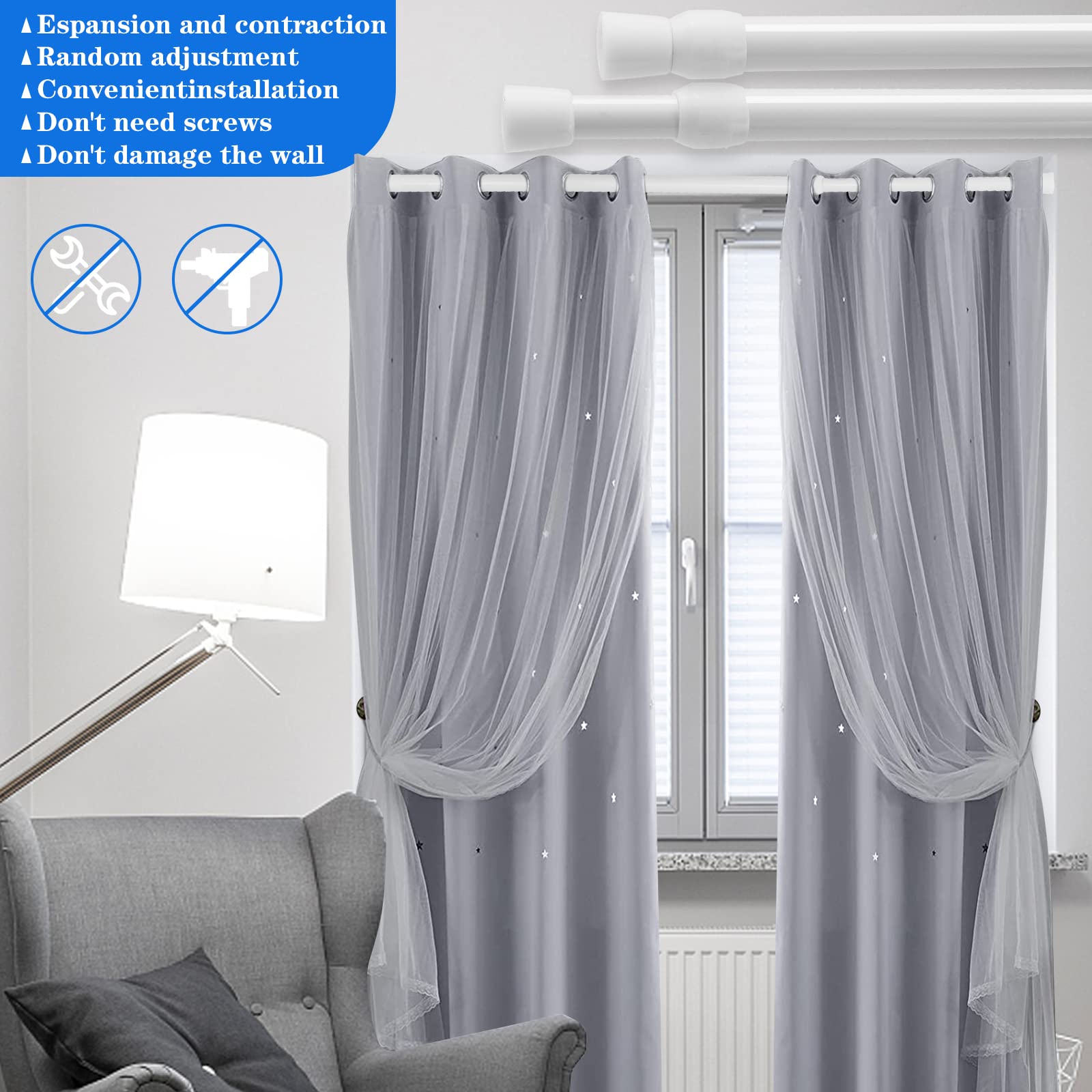 1 Stück Teleskop-Duschvorhangstange, verstellbare Länge, kein Bohren erforderlich, Zugstange, geeignet für Fenster, Badezimmer, Schrank, Kleiderschrank