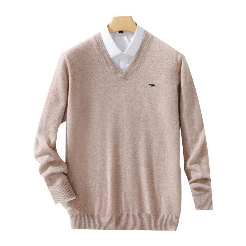 Plus ขนาด 5XL ผู้ชาย 60 Mink Cashmere เสื้อกันหนาว V คอ Pullovers ถักฤดูหนาวแขนยาว High-End จัมเปอร์ขนสัตว์ Bottoming เสื้อ