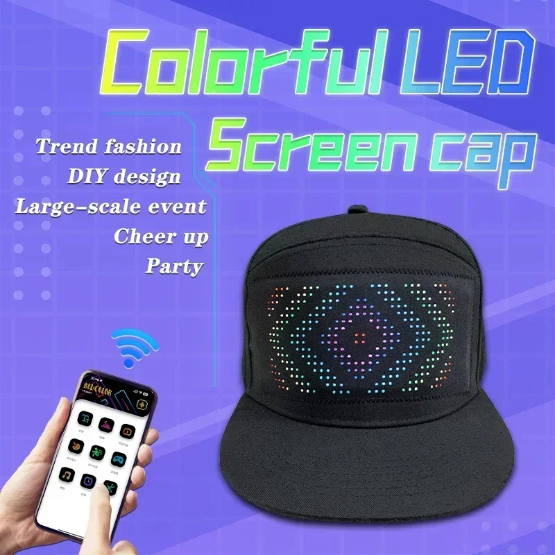 Unisex Baseball Cap 5V USB Rechargeable Bluetooth APP Programmable LED Scrolling DIY Display Board Hip Hop Led Cap Snapback Hat