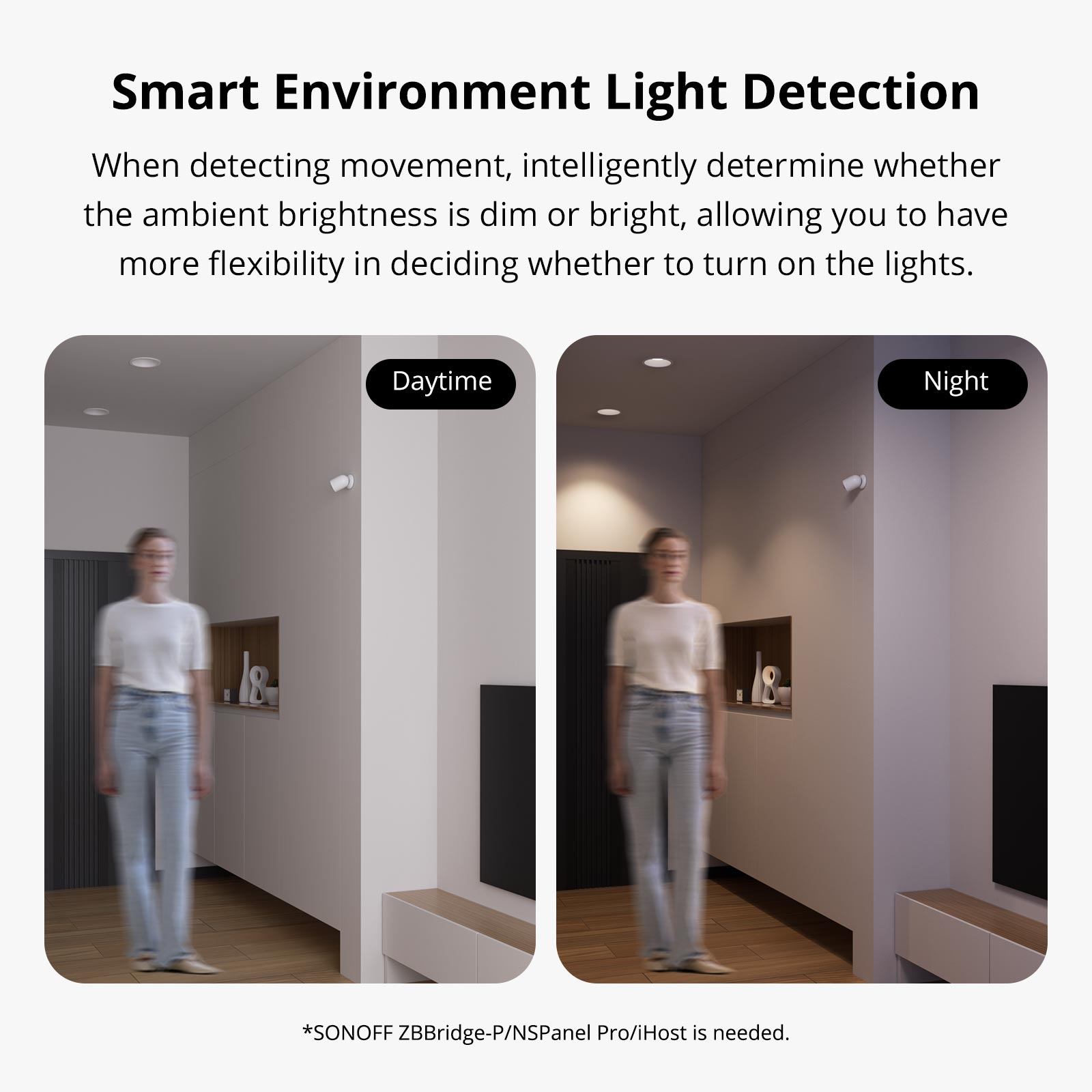 SONOFF SNZB-03P Zigbee Датчик движения Обнаружение света окружающей среды Домашняя безопасность Оповещение Уведомление Смарт-сцена через eWeLink Google