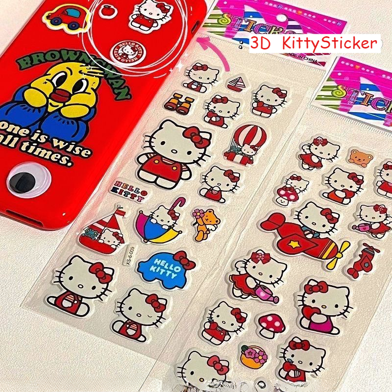 12Steets น่ารัก Hello Kitty สติกเกอร์ Kawaii สามมิติ 3d Sanrio สติกเกอร์การ์ตูนไม่มีการทําซ้ํา DIY ของเล่นเด็ก Decals