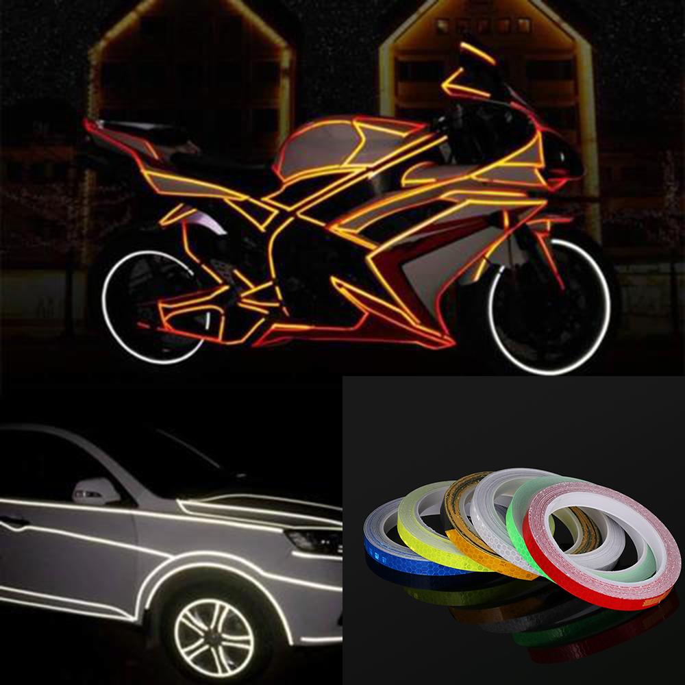 Cinta reflectante para llanta de motocicleta, calcomanías con efecto de advertencia, vinilo brillante impermeable, 6 colores, gran oferta