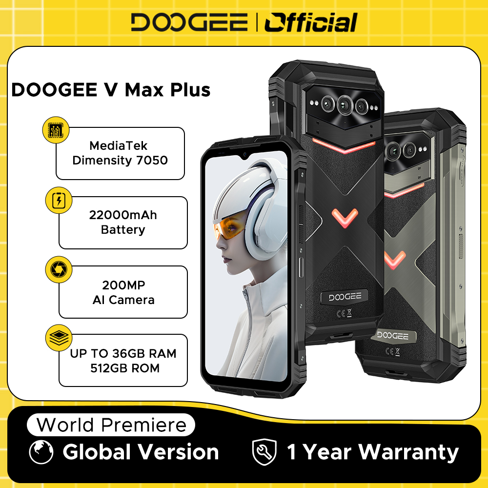 Versión Global DOOGEE V Max Plus teléfono resistente 6,58 "120Hz 36GB(16 +20) 512GB 200MP Ai cámara 22000mAh efecto de iluminación Android 14