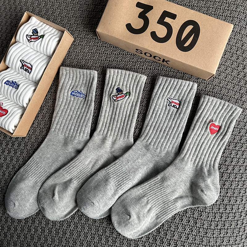 4 пары/коробка, мужские носки с вышивкой