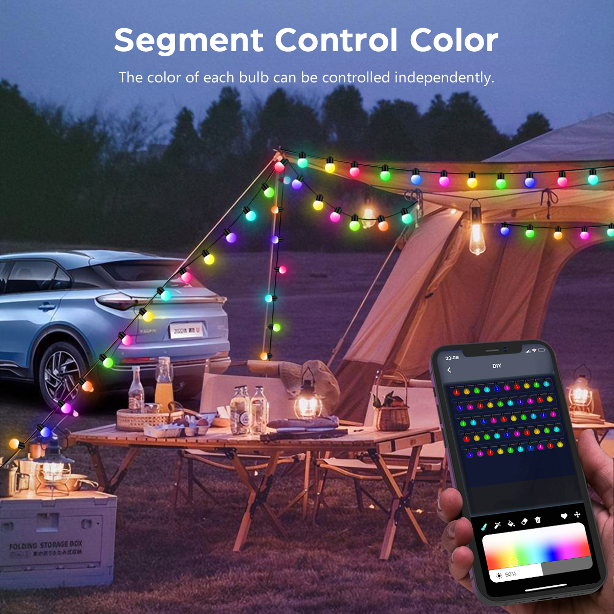 Usb bluetooth colorido g18 led string luz 10m 50 lâmpadas festão luzes de fadas sala ao ar livre jardim acampamento decoração led guirlanda