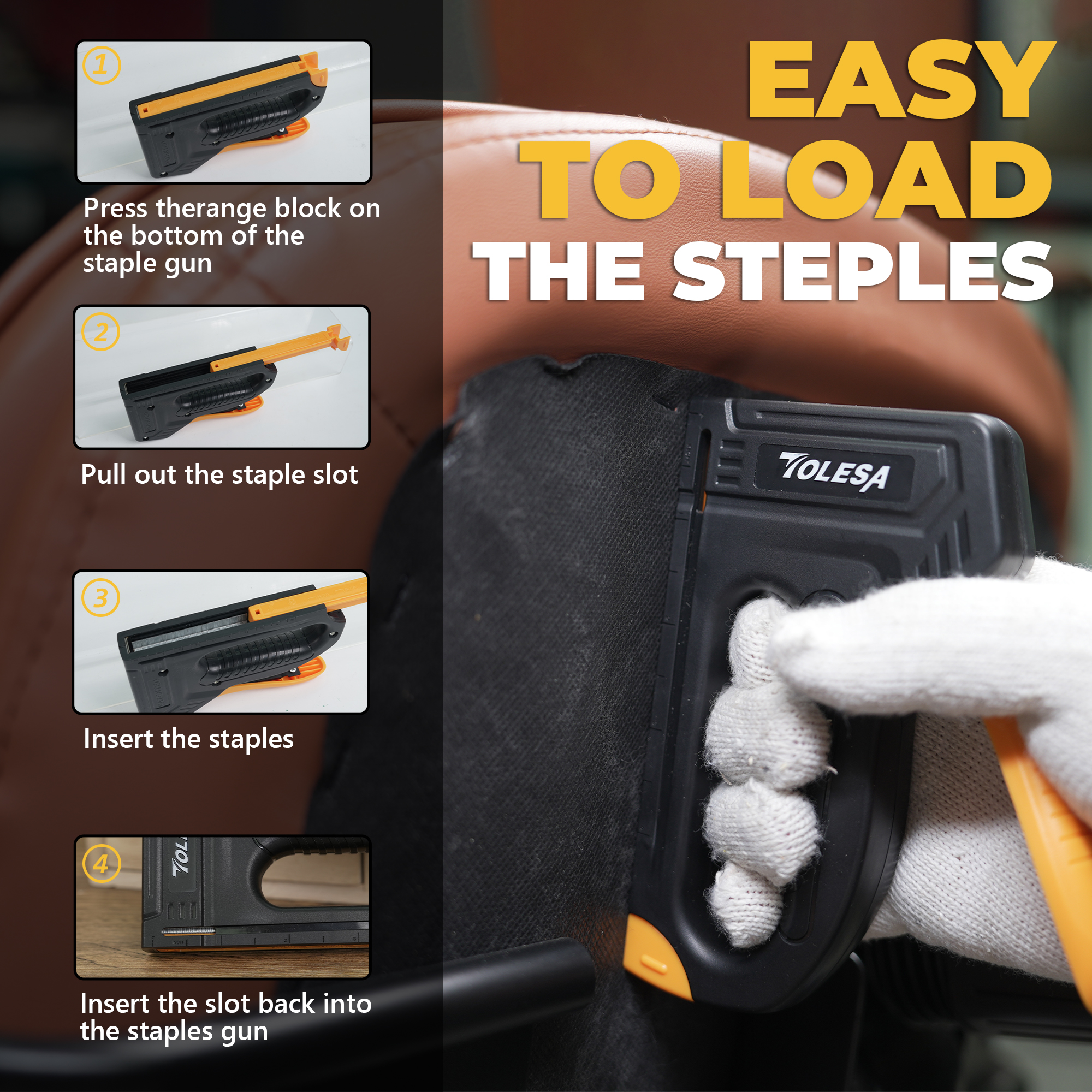 TOLESA Staple Guns for Wood Light Duty Home Use Manual Staplers Upholstery Nail Gun with 1200 Staples Home Decor Carpentry Tools