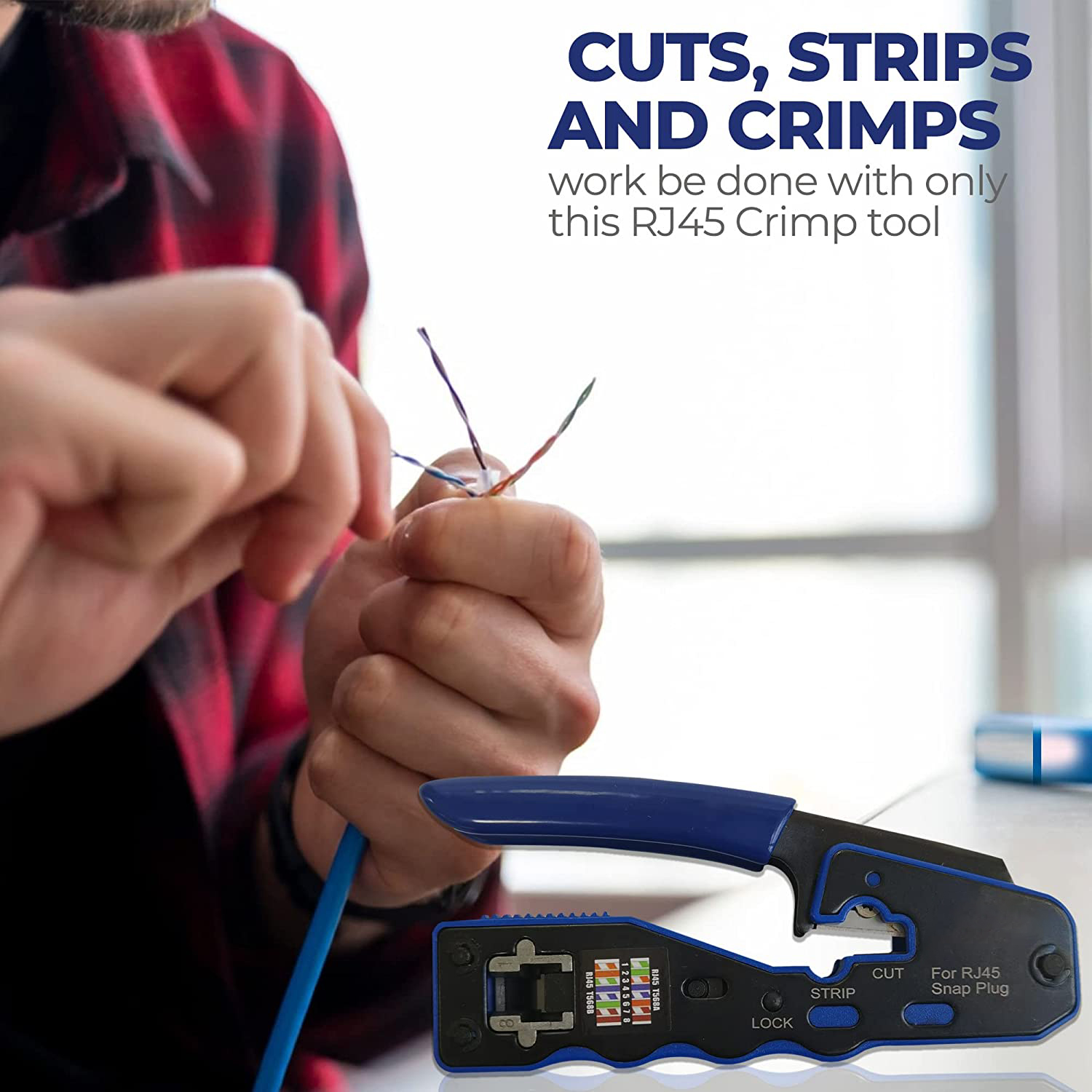 ZoeRax RJ45 CRIMP TOOL ผ่านเครื่องตัด Crimper สําหรับ Cat6a Cat6 Cat5 8P8C Modular Connector Ethernet All-in-one เครื่องมือ