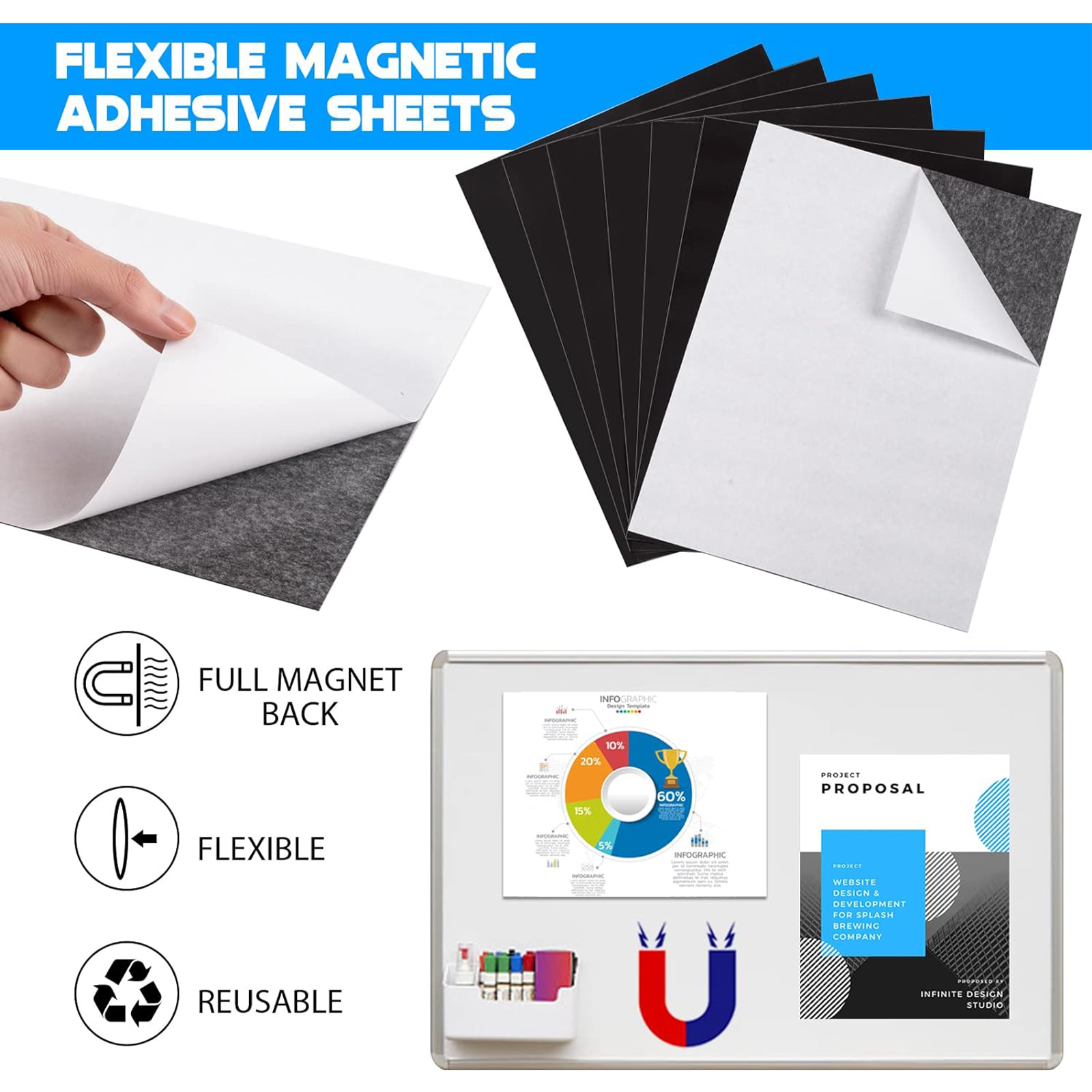 A4 5PCS 12Mil 210X297mm Self Adhesive Magnetic Paper Adhesive Magnetic Sheets Sticky with Adhesive Backing Flexible Magnet Sheet
