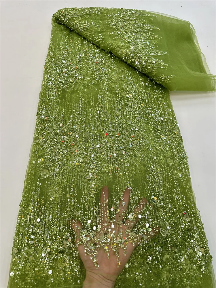 หรูหราสีเหลืองSequinsลูกปัดลูกไม้ผ้าสําหรับงานแต่งงาน 2024 ออกแบบใหม่ภาษาฝรั่งเศสคําแอฟริกันTulleตาข่ายลูกไม้สําหรับชุดราตรี