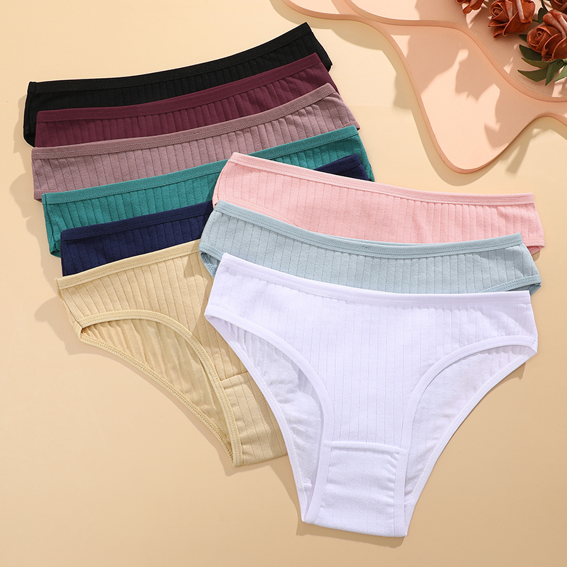 FINETOO 10 PCS Calcinha de Algodão Feminina Sexy Roupa Interior Respirável Feminino Sólido Confortável Lingerie Cuecas Listradas Atacado M-XL