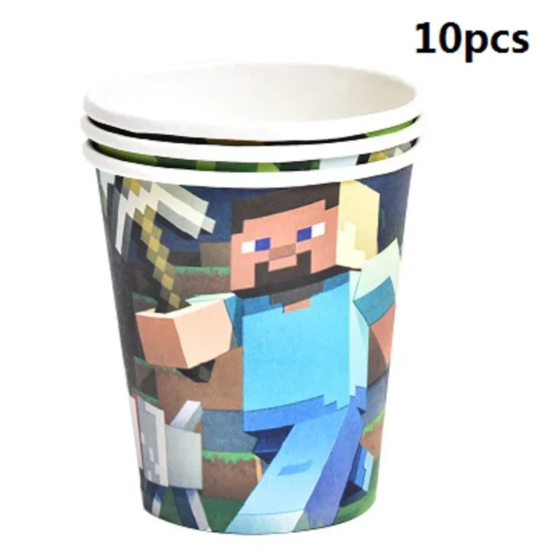 ชุด Minecrafte Steve วันเกิดตกแต่งกล่องผ้าเช็ดปากแผ่นผ้าปูโต๊ะถ้วยมีดส้อมช้อนเด็กอุปกรณ์