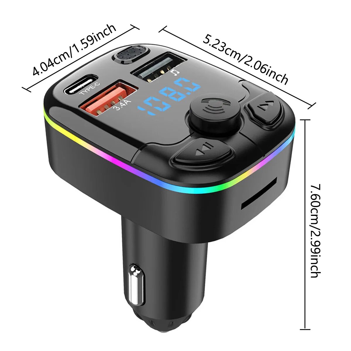 Transmisor FM compatible con tarjeta TF, disco U, reproductor de música para coche, reproductor MP3, USB Dual tipo C, cargador de teléfono, Kit de manos libres Bluetooth para coche