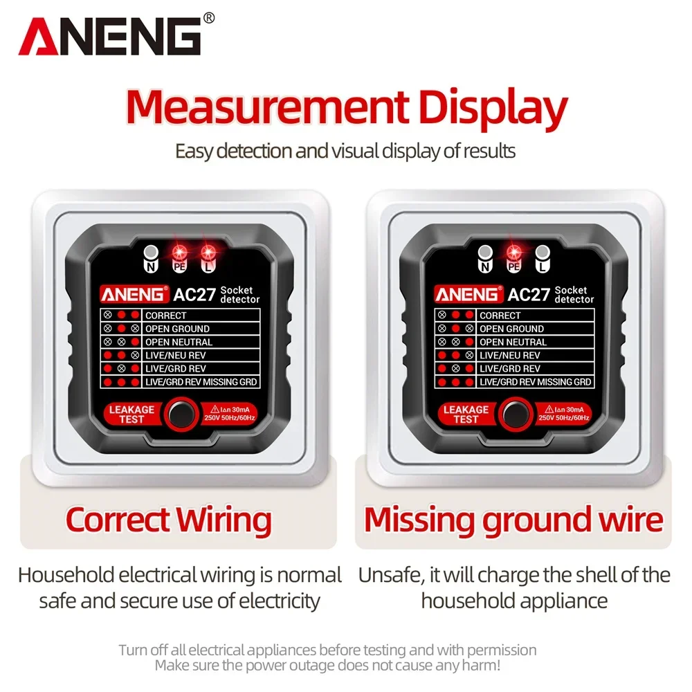 ANENG AC27 probador de enchufe prueba de voltaje Detector de enchufe tierra línea cero polaridad herramienta de verificación de fase comprobador de circuito enchufe UE/EE. UU.