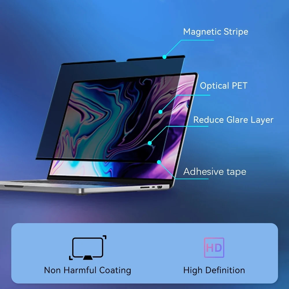 Protector de pantalla de privacidad magnético para Macbook M1 M2 Air A2337 A2681 A2442 Pro14 13 16 A2485 2023 película antideslumbrante/espía Anti-peep