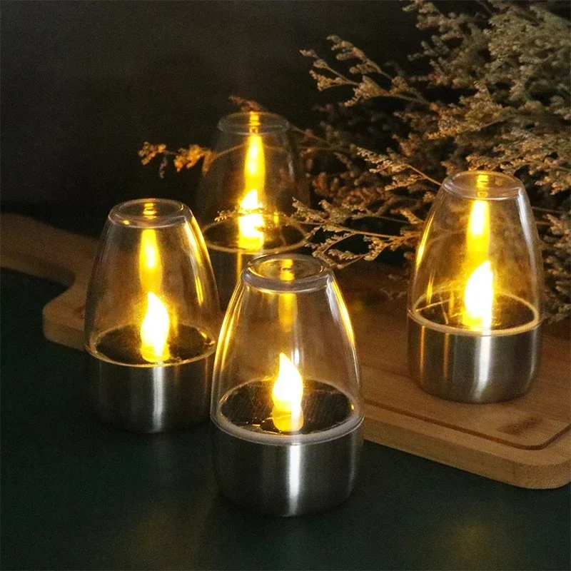 LED 태양 양초 빛 Flameless 충전식 야간 조명 웨딩 파티 정원 장식 야외 방수 태양 양초 램프