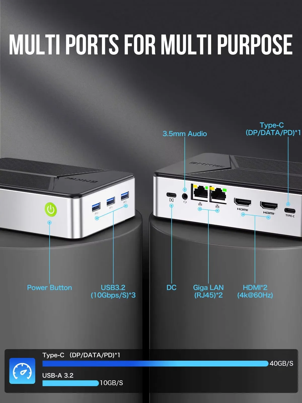 GMKtec G9 NAS Mini PC Intel N150 4-Bay M.2 NVMe Slots Firewall Computer 12G LPDDR5 64GB eMMC Ubuntu 2x2,5G Homelab Server WiFi6