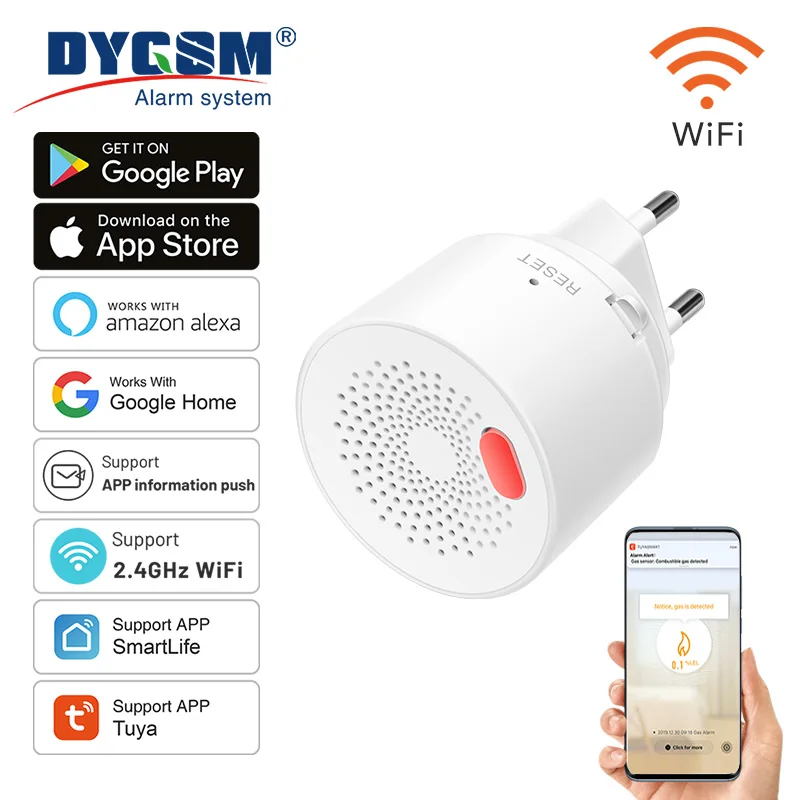 Tuya Smart Home Wifi naturalny czujnik gazu palny domowy inteligentny wykrywacz sygnalizator przecieku gaz LPG ochronny zabezpieczający pożarowego