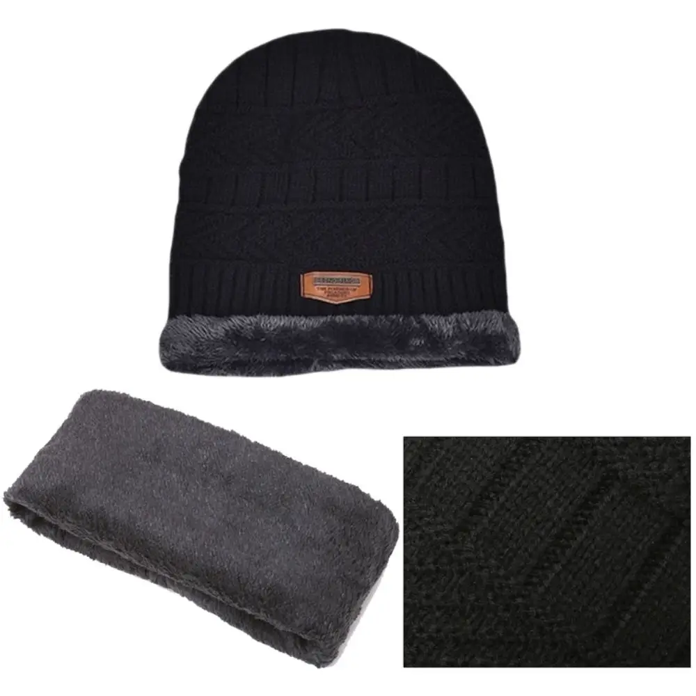 Modisches Strickmütze-Schal-Set, verdickt, winddicht, Halstuch, Halswärmer, Mütze-Set für den Außenbereich