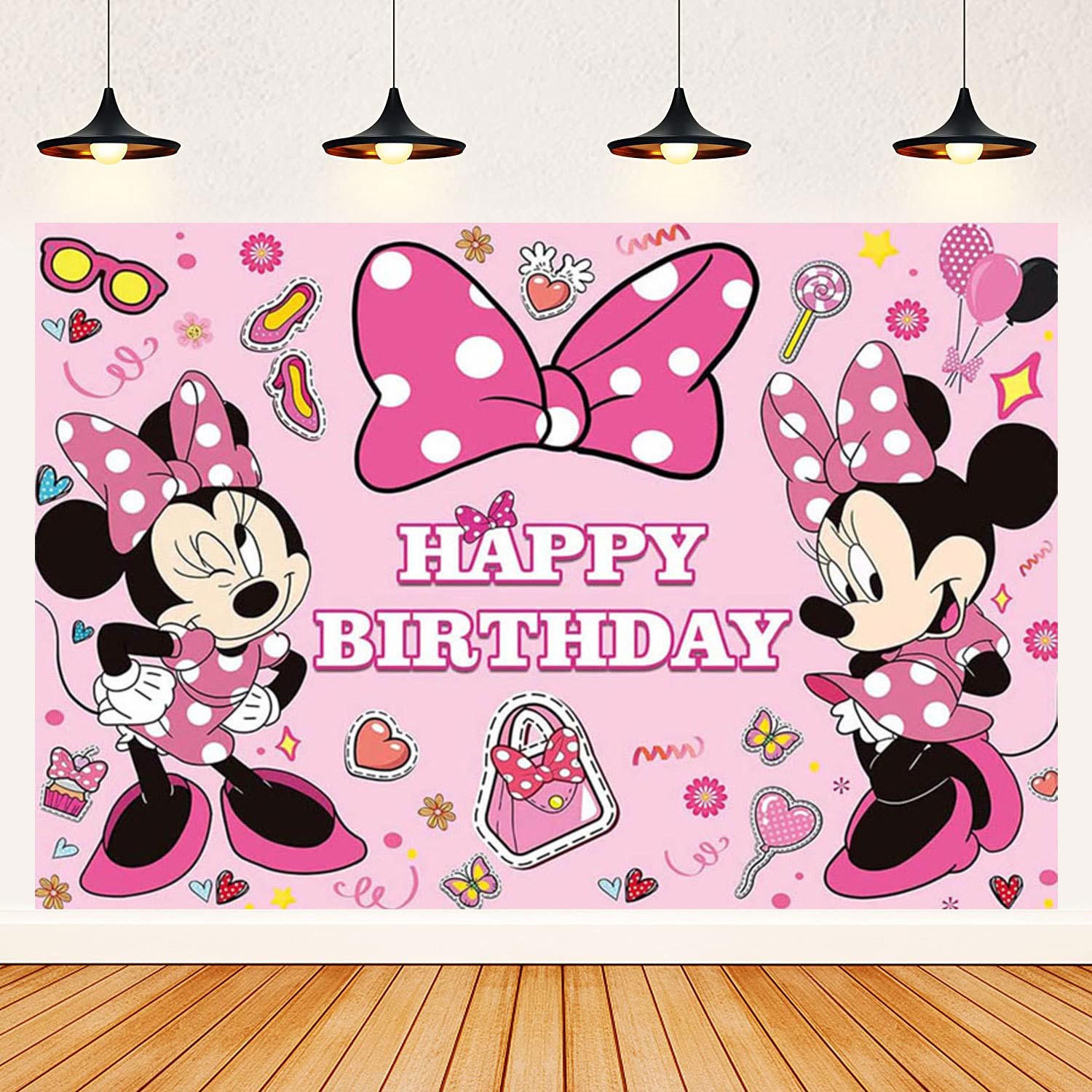 Minnie Mouse Party ตกแต่ง Disposable Tableware Minnie ถ้วยบอลลูนสําหรับสาวอาบน้ําเด็ก Birthday Party Supplies