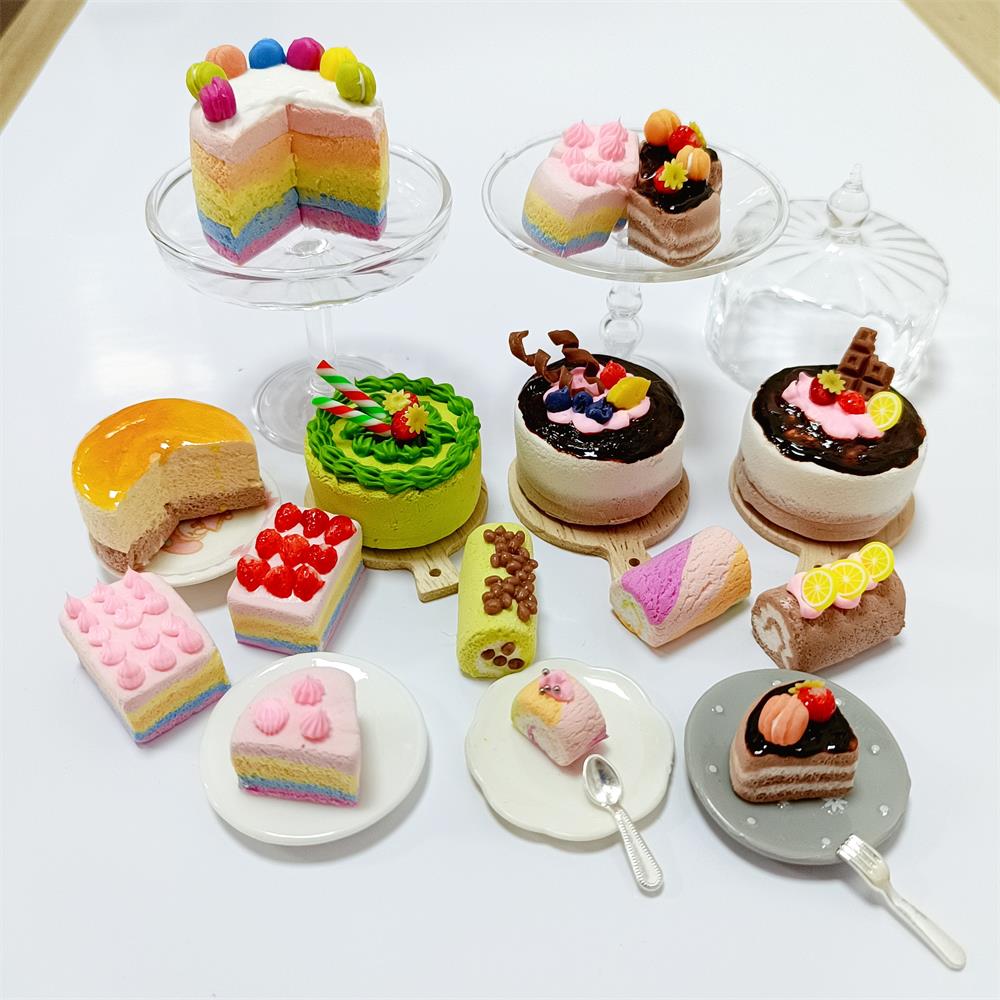Nowy 1/6 symuluj Mini domek dla lalek miniaturowy RainbowCake ciasto czekoladowe Matcha ciasto udawaj jedzenie Mini ciasto dla lalek Blyth OB11 BJD