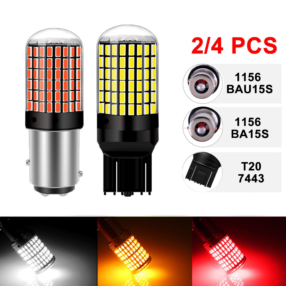 2/4 шт. CANBUS 1156 BA15S BAU15S 7443 W21W Светодиодная лампа для автомобиля Задний тормозной указатель поворота 12 В 15 Вт 144SMD Белый Желтый Красный