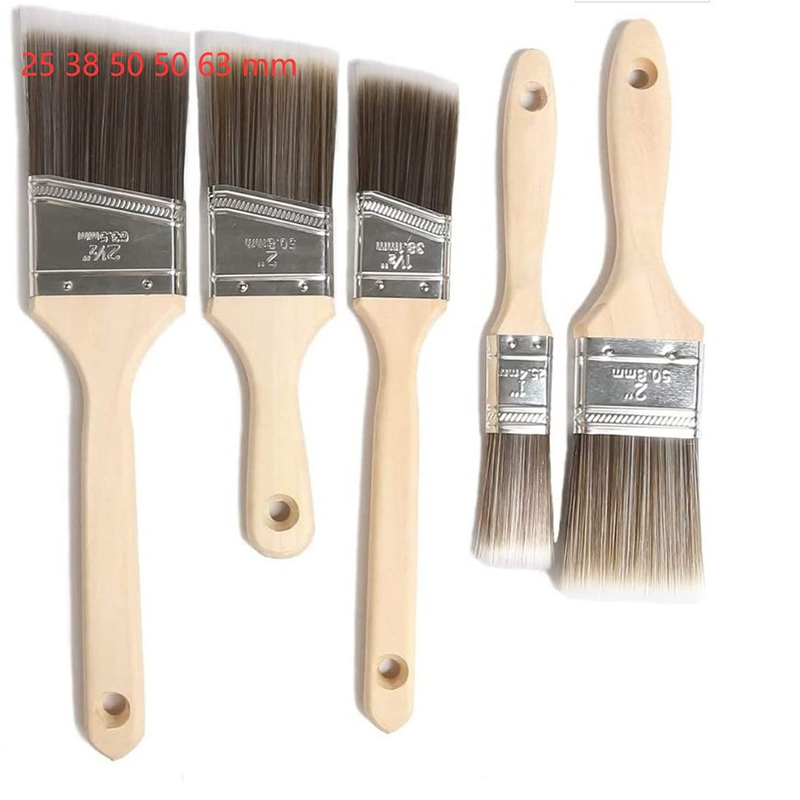 5Pcs Paint Brush Set White Coffee-colored Paint Long-handled Bevel Art-specific Nylon Brushes for Barbecues and Marine Use