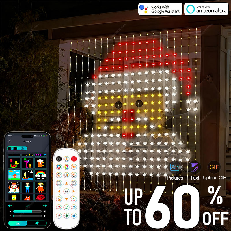 Smart LED RGB Curtain Lights USB App Control String  Music Sync DIY Pattern and Text Programmable Fairy Lights for Christmas