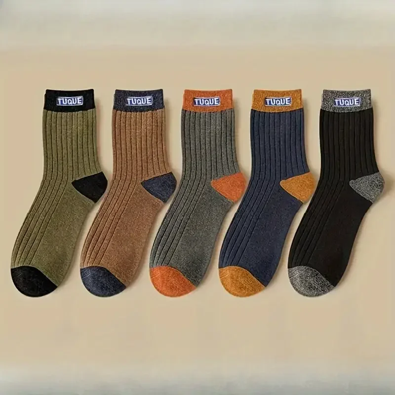 5 pares de calcetines unisex informales cómodos y transpirables con bloques de color a la moda para hombre al aire libre que usan todas las estaciones
